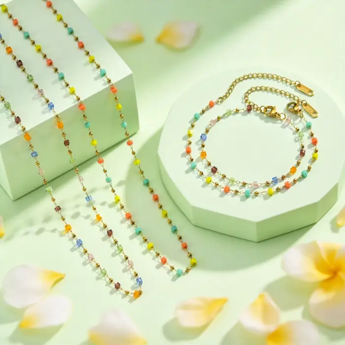 Bracelet en perles de cristal colorées pour femmes, chaîne de perles géométriques, bracelets en acier inoxydable, bijoux bohèmes, cadeau