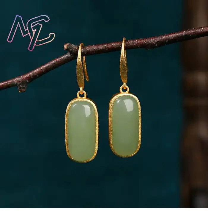 Boucles d'oreilles en Jade naturel porte-bonheur, accessoires de mode de luxe, pierre précieuse sculptée, bijoux réels, breloque de styliste Vintage