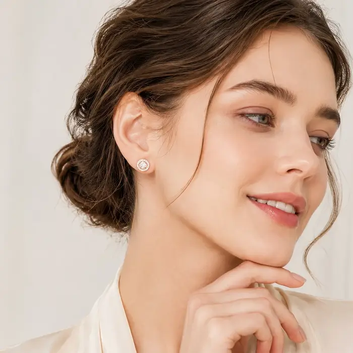 Boucles d'oreilles rondes rose Light of Luna en argent sterling 925 pour femmes occasions spéciales style moderne et élégant