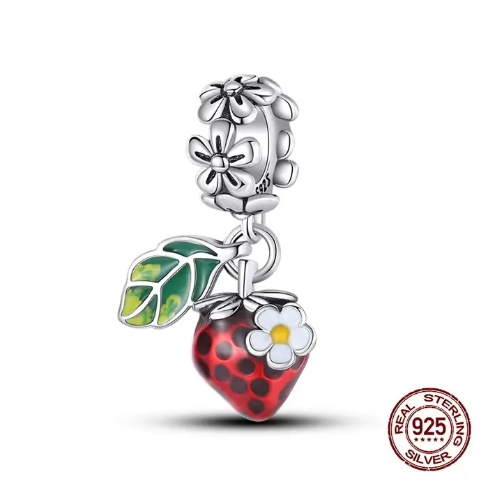 Breloques en argent Sterling 925, pendentifs fraises, adaptées aux Bracelets à breloques originaux, 