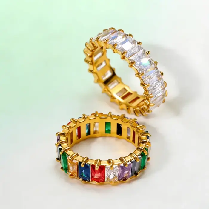 Bague élégante et créative en zircon coloré, rectangulaire, ornée de diamants, bijou unique, inaltér