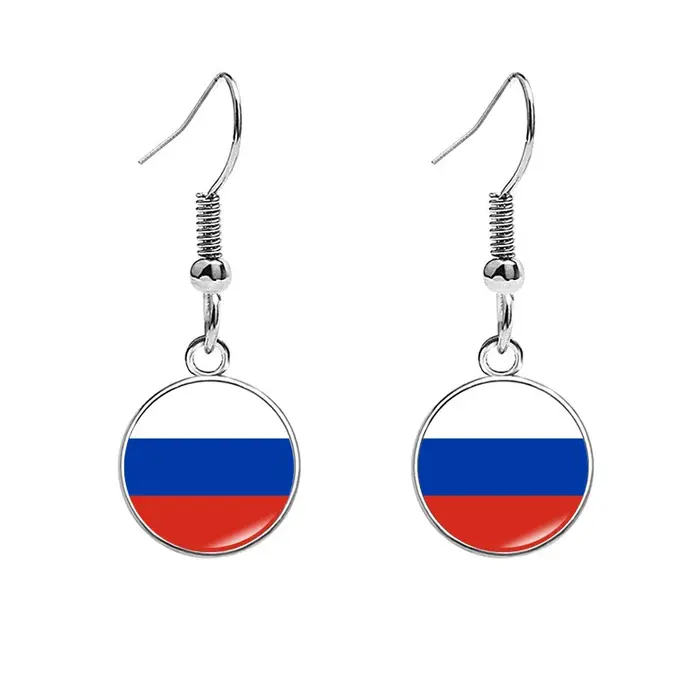 Boucles d'Oreilles Drapeaux France Russie Serbie Tchéquie Portugal Norvège Brésil Allemagne Italie Canada États-Unis Verre Pendantes pour Femmes Occasions Spéciales
