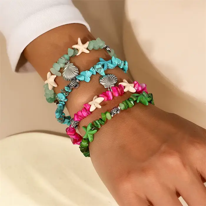 Bracelet Bohème Fait Main avec Perles pour Femme, Breloques Coquillages et Étoiles de Mer, Bijoux d'Été pour Filles, Cadeaux de Vacances à la Plage