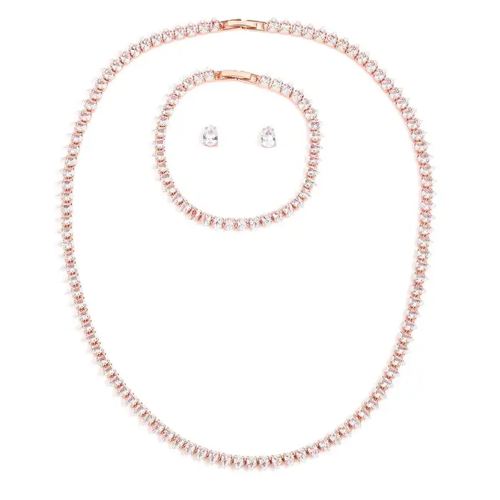 ZAKOL luxe goutte d'eau zircone ensembles de bijoux pour les femmes scintillant collier boucles d'oreilles Bracelet