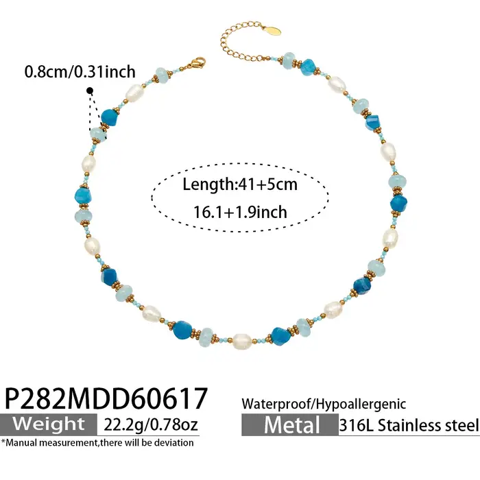 Colliers faits à la main avec perles d'eau douce, perles de pierre bleues facettées, collier pour fe