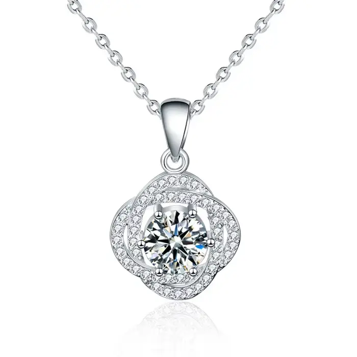 Collier pendentif en moissanite nœud d'amour en argent S925 LinkerLove pour femmes, plaqué or blanc,