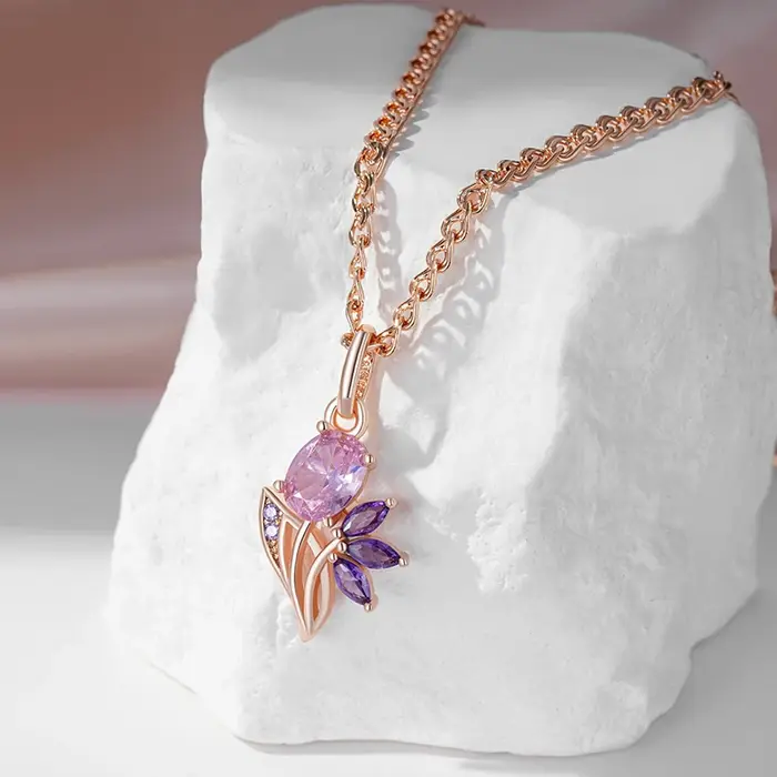 SYOUJYO Vintage 585 couleur or Rose multicolore Zircon pendentif Floral collier de luxe bijoux cadeau pour les femmes ​