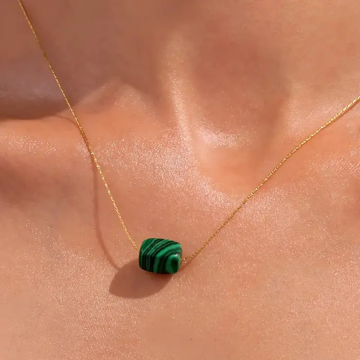 Pendentif carré malachite lapis lazuli turquoise en acier inoxydable plaqué or véritable pour femmes occasions spéciales bijoux cadeau