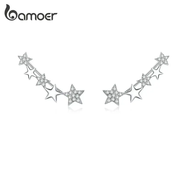 Bamoer-Boucles d'oreilles longues étoiles brillantes pour femmes, argent regardé 925, déclaration de