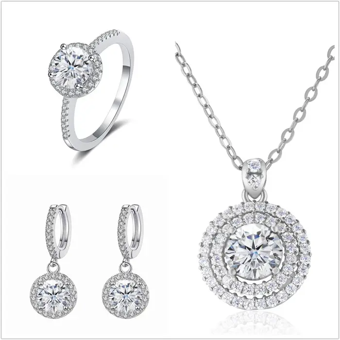 Group ensemble de bijoux Moissanite pour femme, diamant D VVl's, 100% argent regardé 925, pendentif 