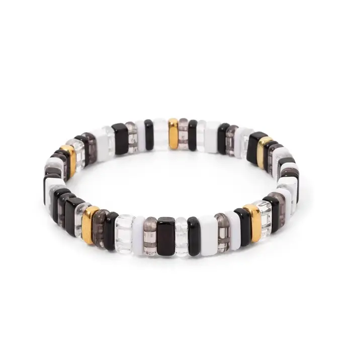 Ensemble de bracelets élastiques perlés de couleur noire pour femmes