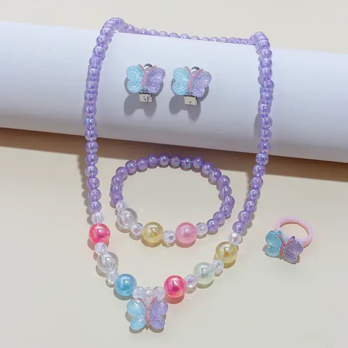 Bijoux 5 pièces pour filles : pendentif fleur, boucles d'oreilles, bague, collier et bracelet de per