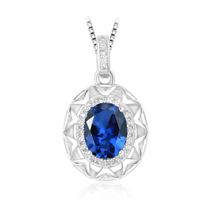 Collier pendentif Potiy en saphir synthétique de forme ovale 1,75 ct, sans chaîne, en argent sterlin
