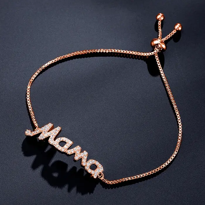 Bracelet lettre Mama avec cristaux étincelants de Rotterdam réglable pour femme cadeau d'anniversaire fête des mères bijou personnalisé colonne vertébrale