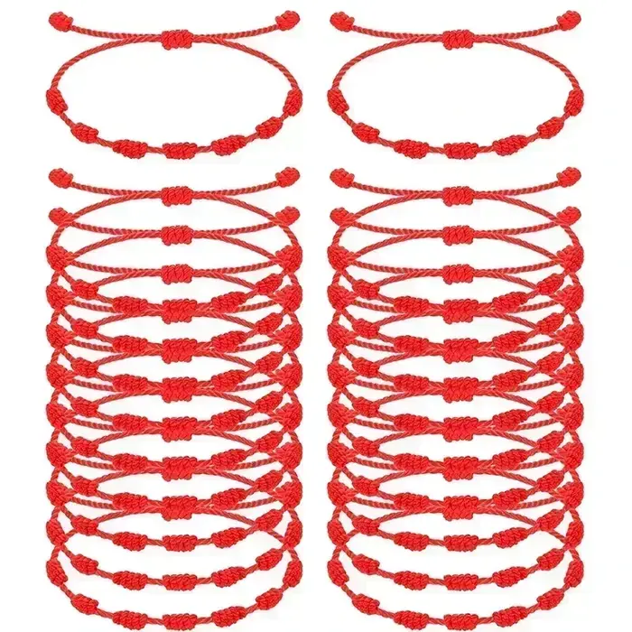 Bracelet à cordes rouges fait à la main, 7 nœuds, pour la Protection des amoureux, amulette porte-bo