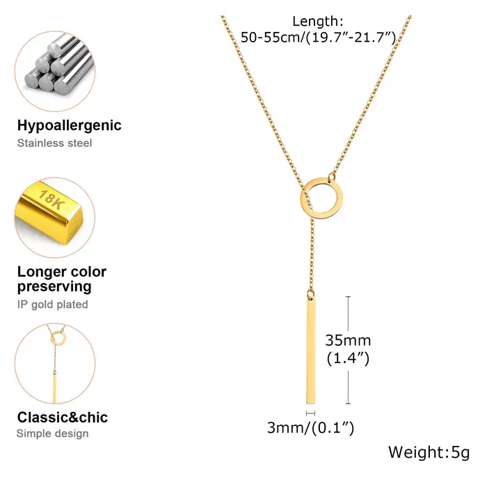 Collier lariat pour femmes, collier en acier inoxydable avec un long JOL, bijoux de fête et de mariage