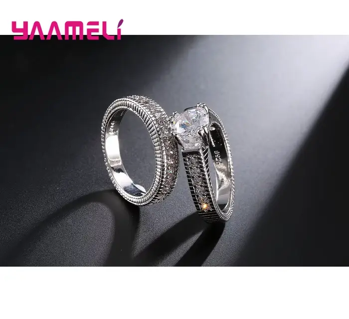 Ensemble de bagues de fiançailles élégantes en argent Sterling 925