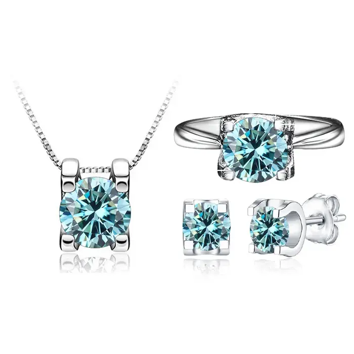 BagueRingen-Ensembles de bijoux Moissanite, Boucles d'oreilles, Bague, Collier, Argent regardé 100%,