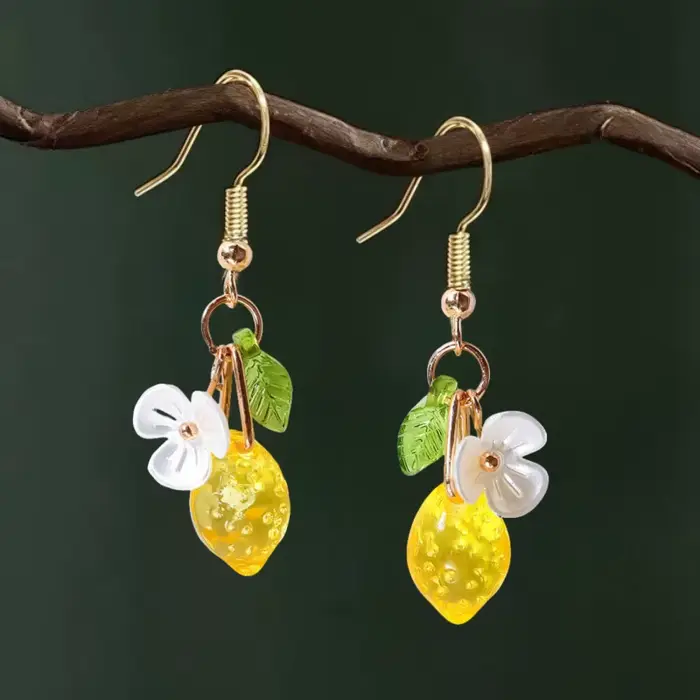 Boucles d'oreilles personnalisées citron avec longue pampille, boucles d'oreilles pendantes fruits d