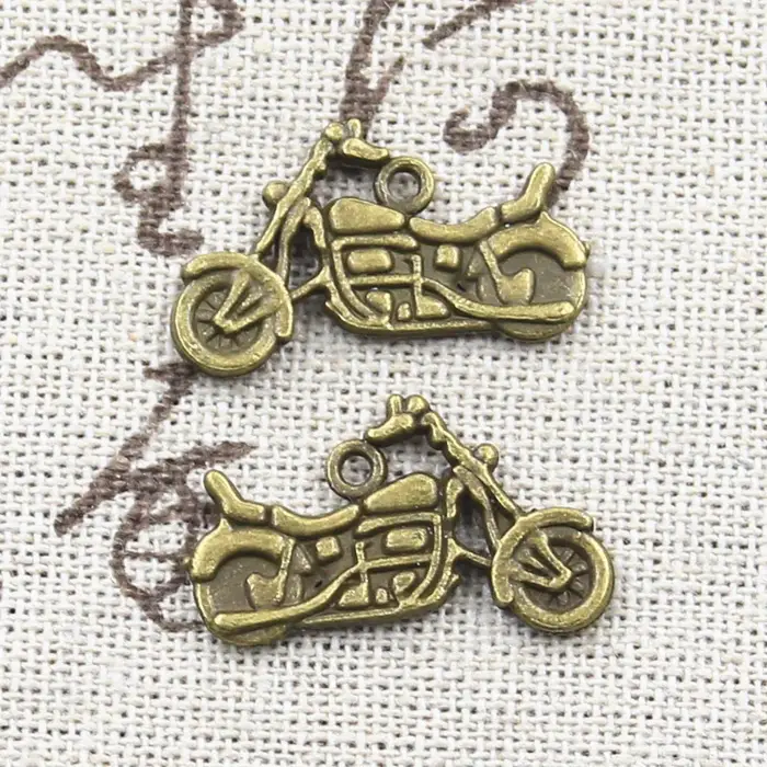 Pendentifs antiques de couleur Bronze et argent 14x25mm, 15 pièces, breloques pour moto, Scooter et 