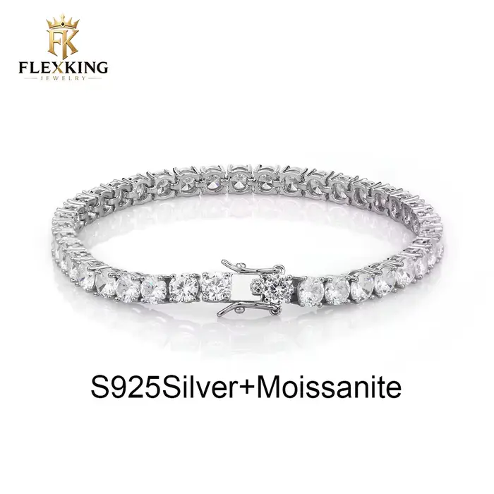 Bracelet chaîne tennis FLEXKING 3MM VVS Moissanite en argent sterling S925, style hip-hop, bijoux de