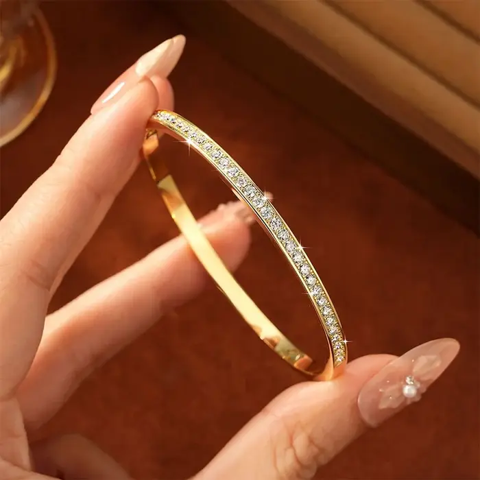 Bracelet jonc Rrjzz en moissanite couleur D de 2,3 mm serti en canal pour femmes occasions spéciales cadeau bijoux de luxe élégant vintage sportif