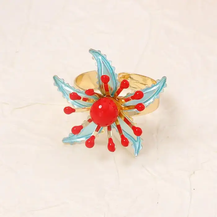 Bague ajustable bohème multicolore à fleurs épanouies pour femmes occasions spéciales tracker d'humeur alliance mariage diverses couleurs motifs floraux