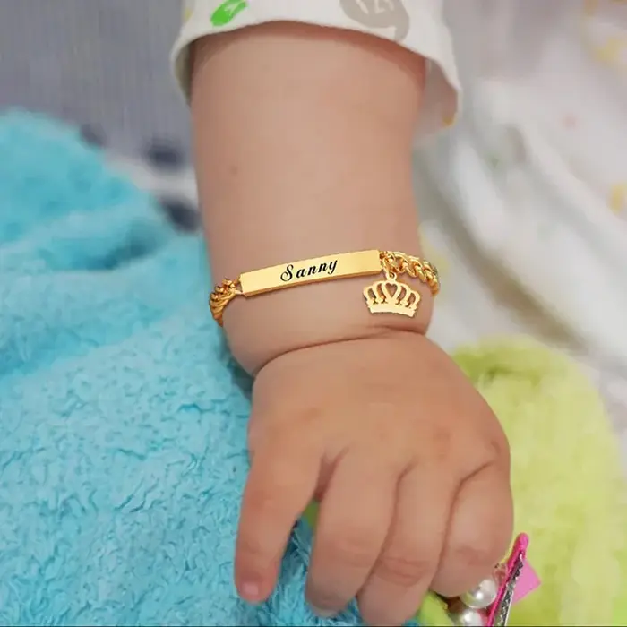 Bracelet personnalisé avec nom de bébé, longue barre gravée, plaque signalétique pour enfants, couro