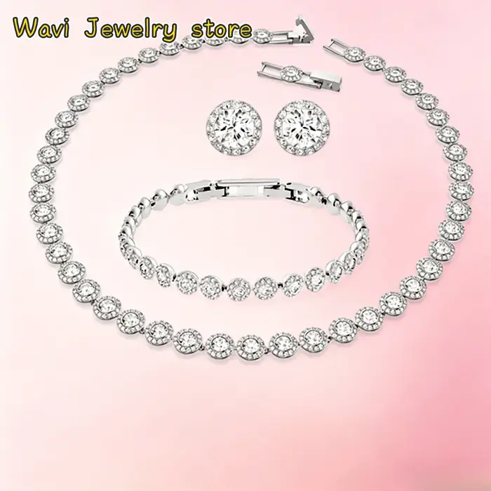 Nouvelle collection 2026 : Parure de bijoux de luxe en cristal (collier, boucles d'oreilles, bracelet) – Cadeau idéal