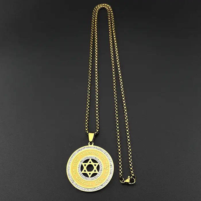 Collier en acier inoxydable avec étoile de David en hébreu strass pour femmes et hommes occasions spéciales traditionnellement protecteur