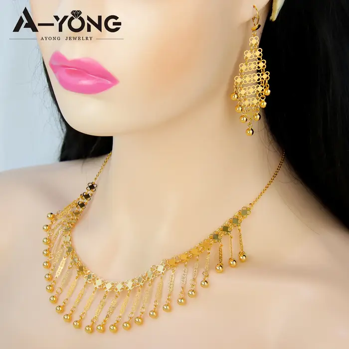 Ensemble de bijoux de mariage en or avec pompon de dubaï