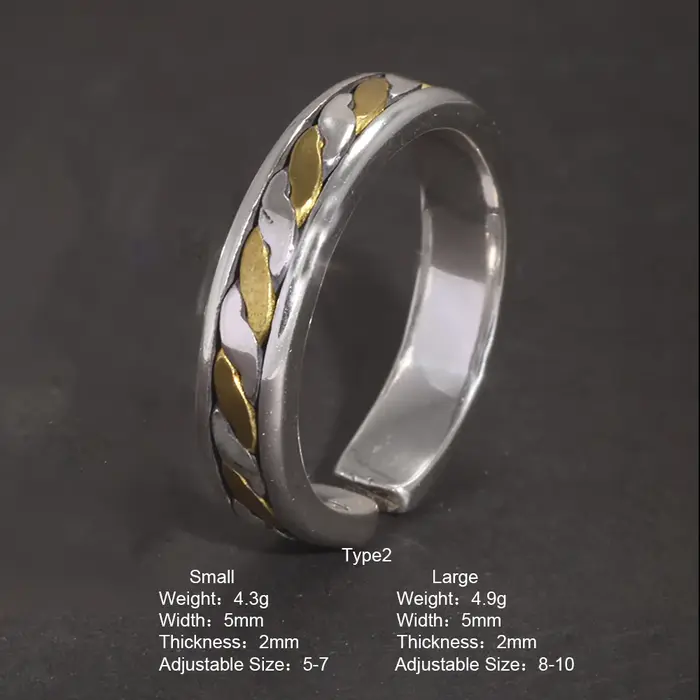 Bague tressée à double fils en argent regardé 925 véritable pour hommes et femmes, bague de couple v