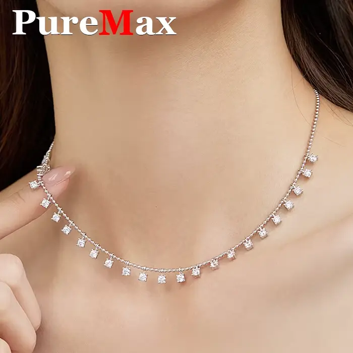 Puremax-Collier Moissanite pour Femme, Argent S925, Diamant Moissanite, Réel Brcorporelle Premium, Bijoux Fins de ix, 3ct, 9ct