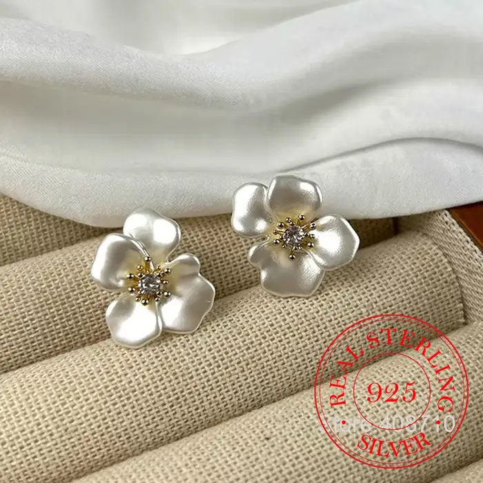 France 925 en argent Sterling Zircon cristal fleur boucles d'oreilles pour femme mode Piercing bijou