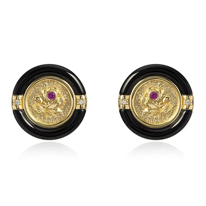 Vinregem-Boucles d'oreilles en argent regardé 925 plaqué or 18 carats, Agate adrenhigh Carbon Diamon