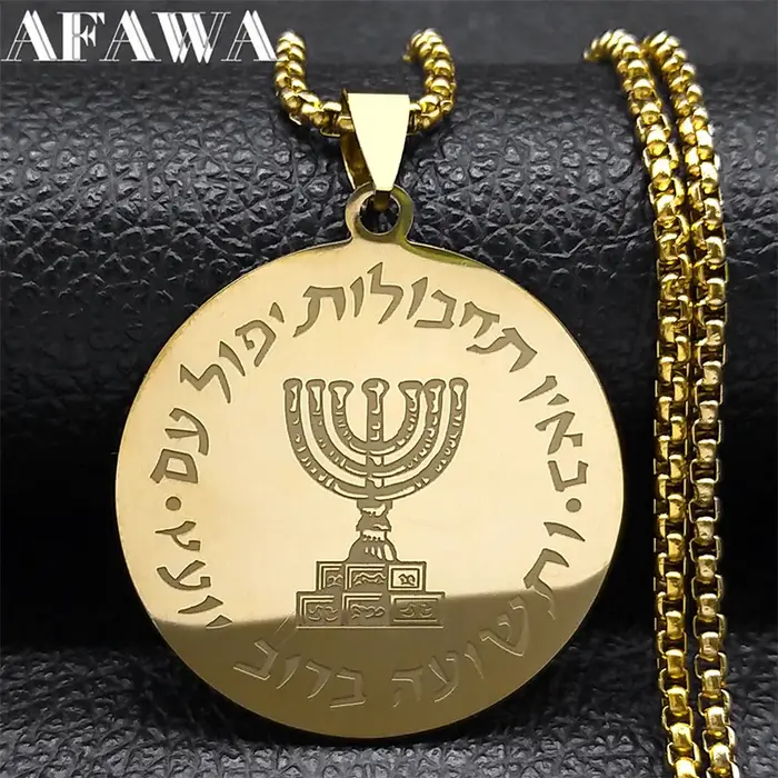 Menorah HanuPatrick ah hébreu ci-après les collier de Jérusalem pour femmes hommes en acier inoxydable Israël juif Magen JOJewelry N2665-3S02