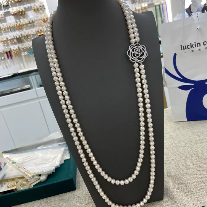 Collier Long de perles roses pour femmes, accessoire de bijoux élégant pour dames