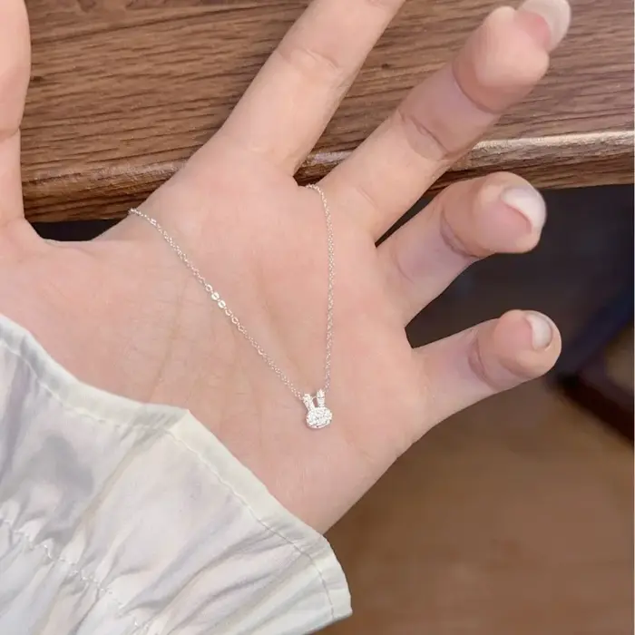 Collier lapin en argent 925 pur serti de diamants bijou décontracté et élégant pour femmes occasions spéciales