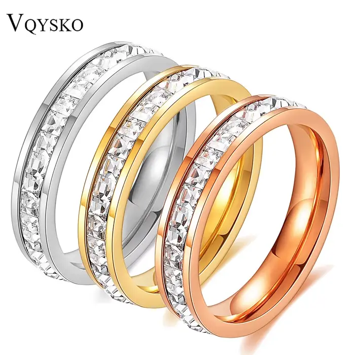 VQYSKO bijoux de mariage et de fiançailles luxueux et élégants, bagues de couple pour femmes serties de diamants artificiels brillants carrés