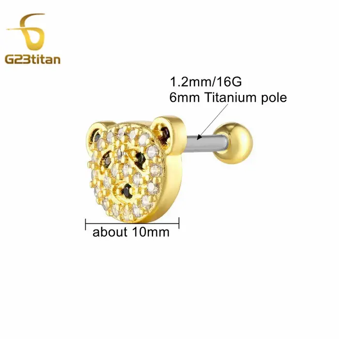 Lot de 2 boucles d'oreilles clous en zircon motif animal mignon pour piercing cartilage, hélix, lobe