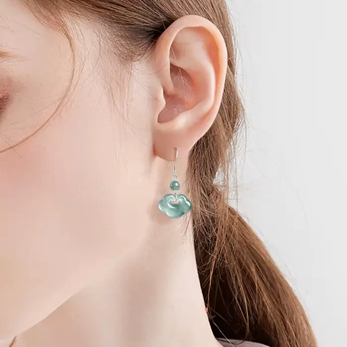 Boucles d'oreilles Ruyi en Jade bleu de qualité A naturel