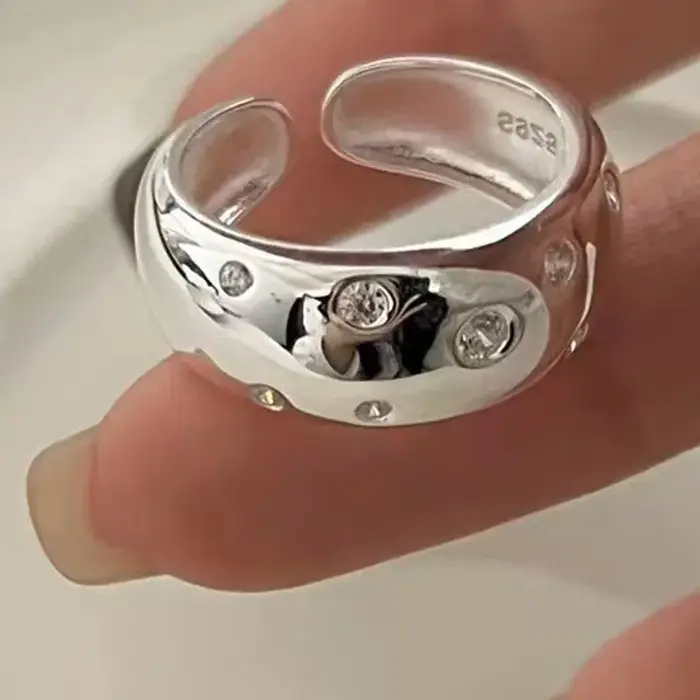 Bijoux pour femmes, anneaux larges en argent sterling 925 avec zircon
