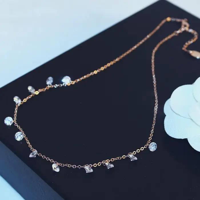 ANENJERY – collier avec pampilles en Zircon argenté pour femmes, chaîne de clavicule de tempérament élégante, bijoux coréens