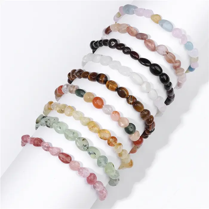 Lady Lucky Natural Pebble Noir Violet Quartz Écrasé Rose Blanc Cristal Gris Labradorite Perle Bracelet Cadeau Amis