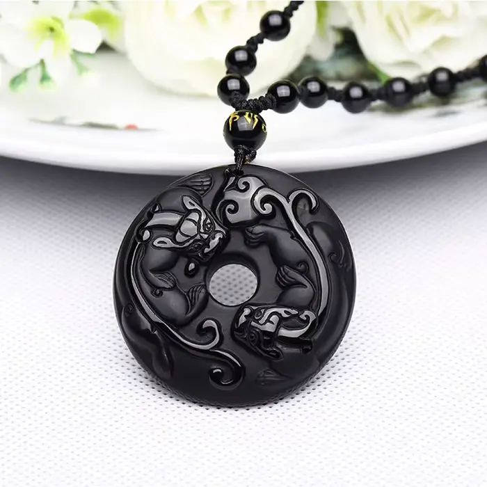 Collier pendentif en obsidienne noire naturelle Zhao Cai Pi Xiu, amulette porte-bonheur, troupes cou