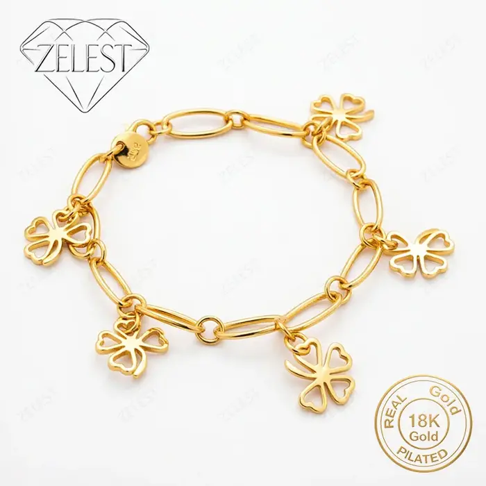 Bracelet délicat en argent sterling 925 plaqué or 18 carats, motif trèfle à quatre feuilles ajouré, 