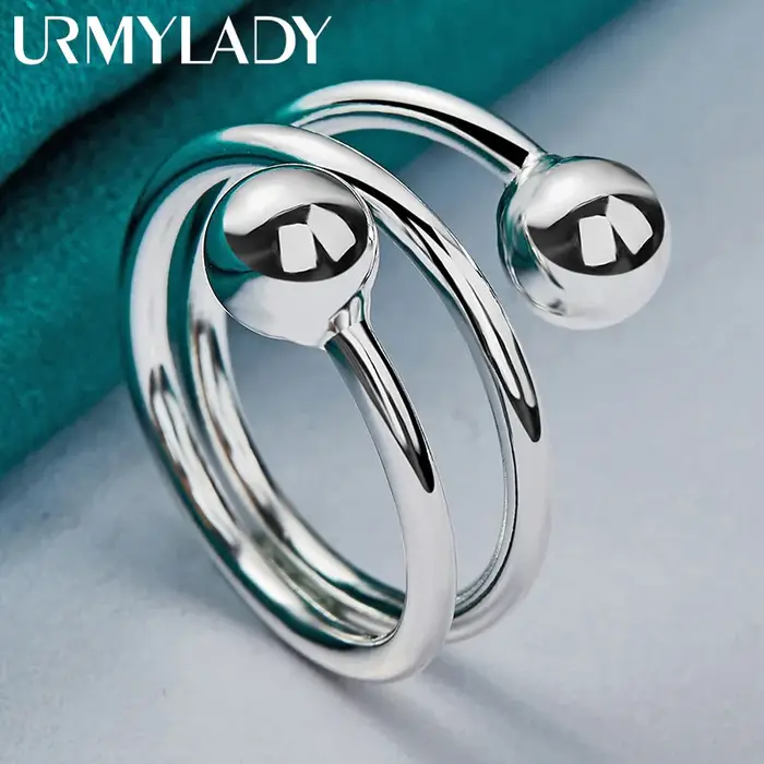 URMYLADY – bague Double tête ronde en argent Sterling 925 pour femmes