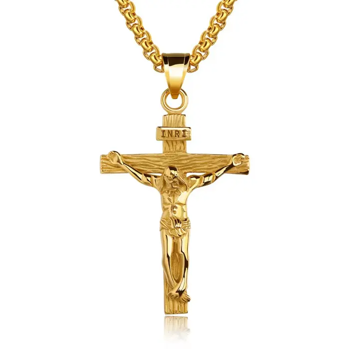 Collier croix premium pour femmes plaqué or 18 carats, chaîne tendance avec pendentif croix en or po