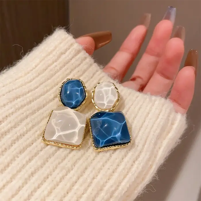 Boucles d'oreilles géométriques asymétriques, carrées et rondes, pour femmes, en résine colorée, bij