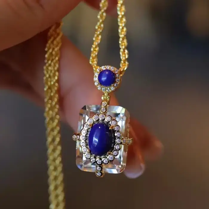 Collier Lapis Lazuli en Argent 925 pour Femme, Design Original, observateur, Luxe, Clip Blanc, Pende